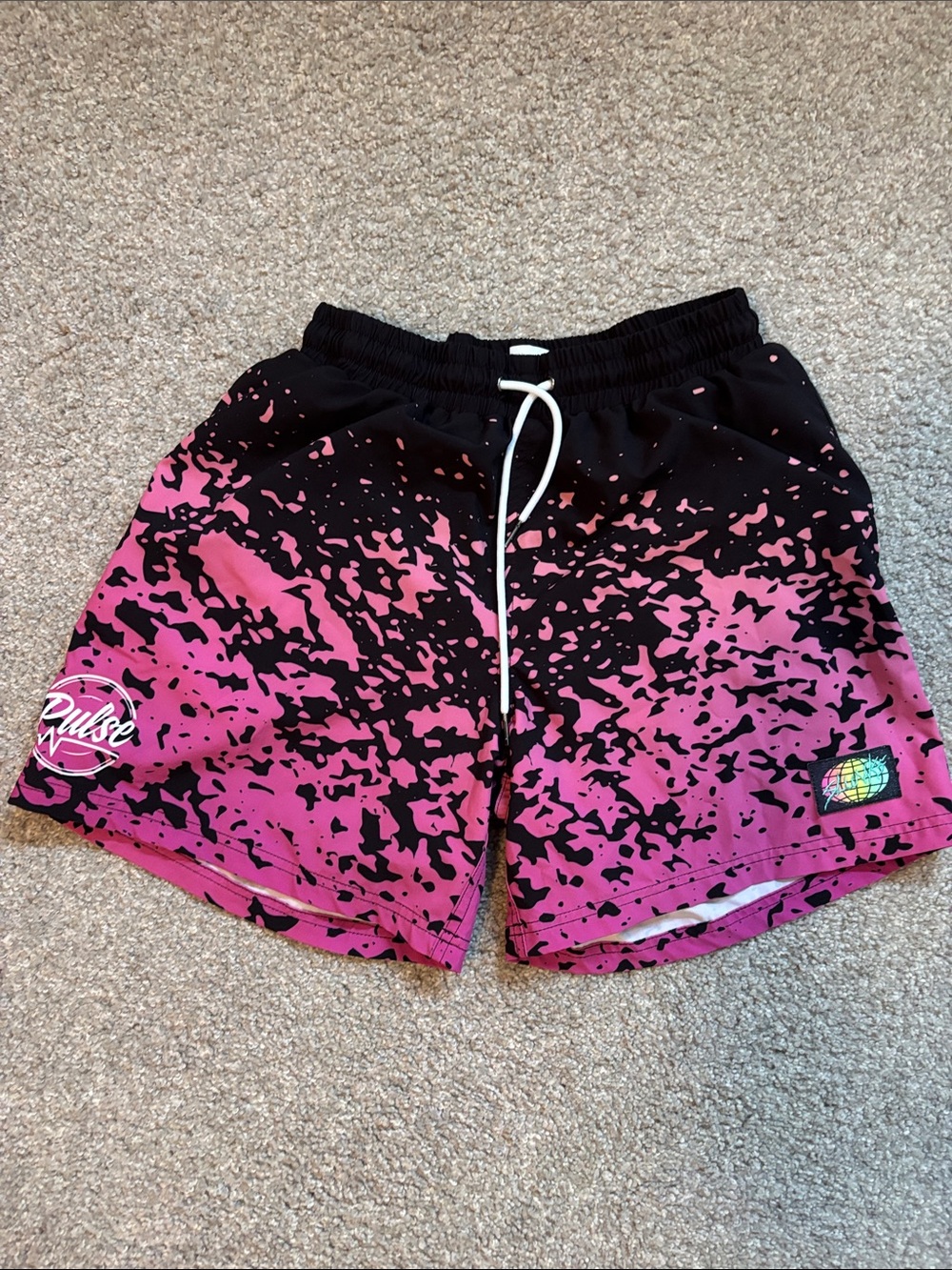 Pulse Slunks Pink & Black Athletic Shorts with Drawstring Mens M medium